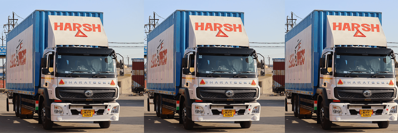 Line-up of Harsh Express trucks ready for dispatch